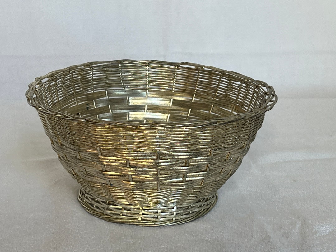 Vintage Woven Silver Fruit Basket, Silver Woven Basket, Woven Silver