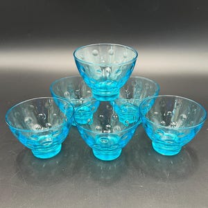 Vintage Hazel Atlas Skol Capri Aqua Dot Dessert Cups - Set of 6, Depression Glass