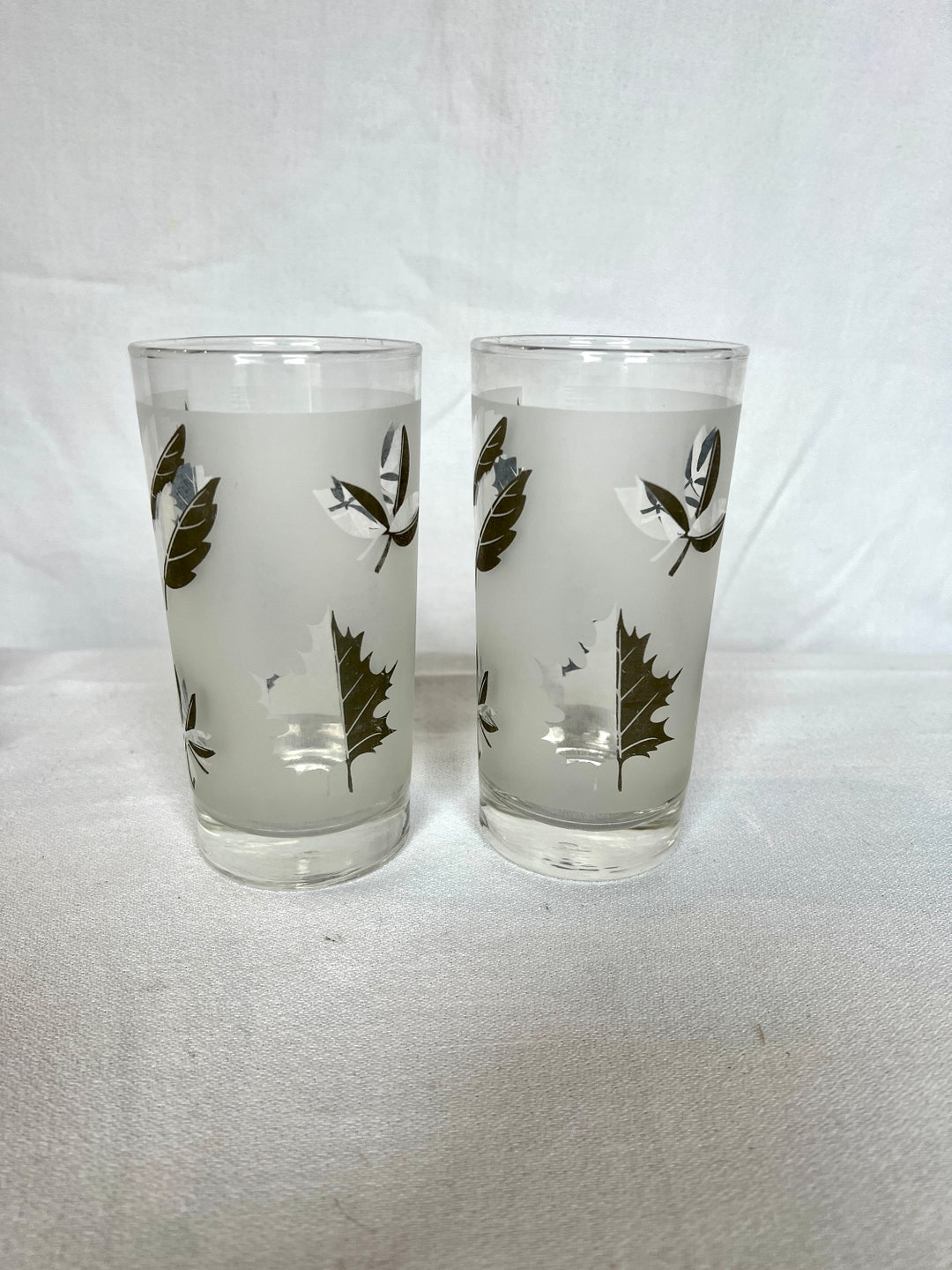 MCM Libby Frosted Silver Leaf Glass Tumblers, Libby Frosted Silver Leaf