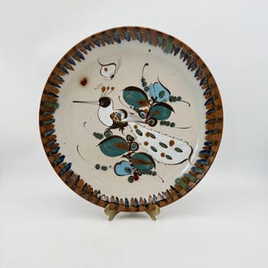 Vintage Ken Edwards Pottery Mexican Stoneware Tonala El Palomar Bird Plate, Vintage Hand Painted Ken Edwards Tonala El Palomar Stoneware