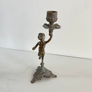 Art Deco Italian Bronze Candle Holder, Vintage Art Deco Bronze Italian Candle Stick. Vintage Bronze Cherub Candlestick, Art Deco Cherub