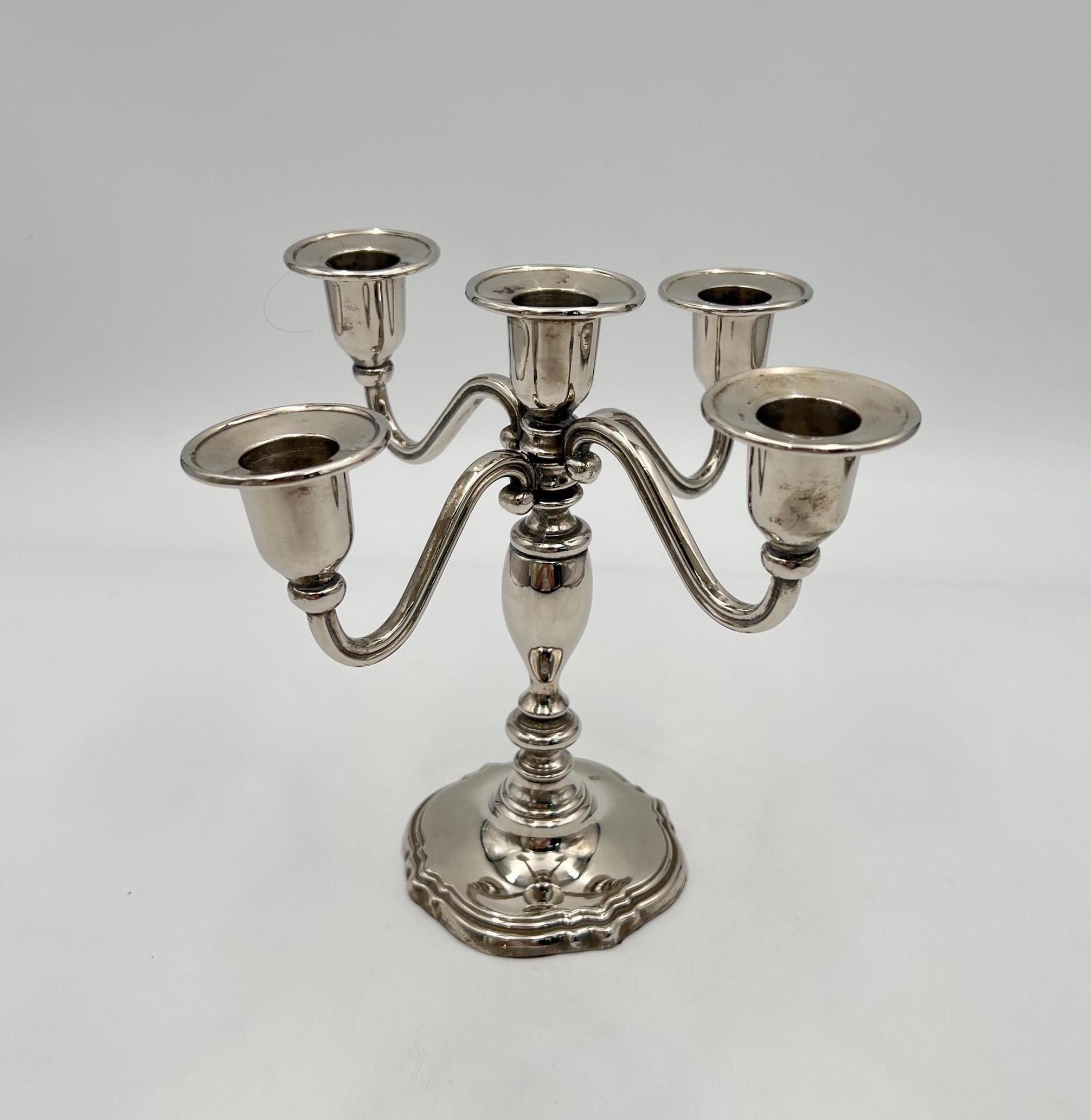 Vintage Godinger Silver Art 5 Arm Candelabra Candlestick Holder, Vintage Silver 5 Arm Candelabra, Godinger Silver New York 5 Arm Candelabra