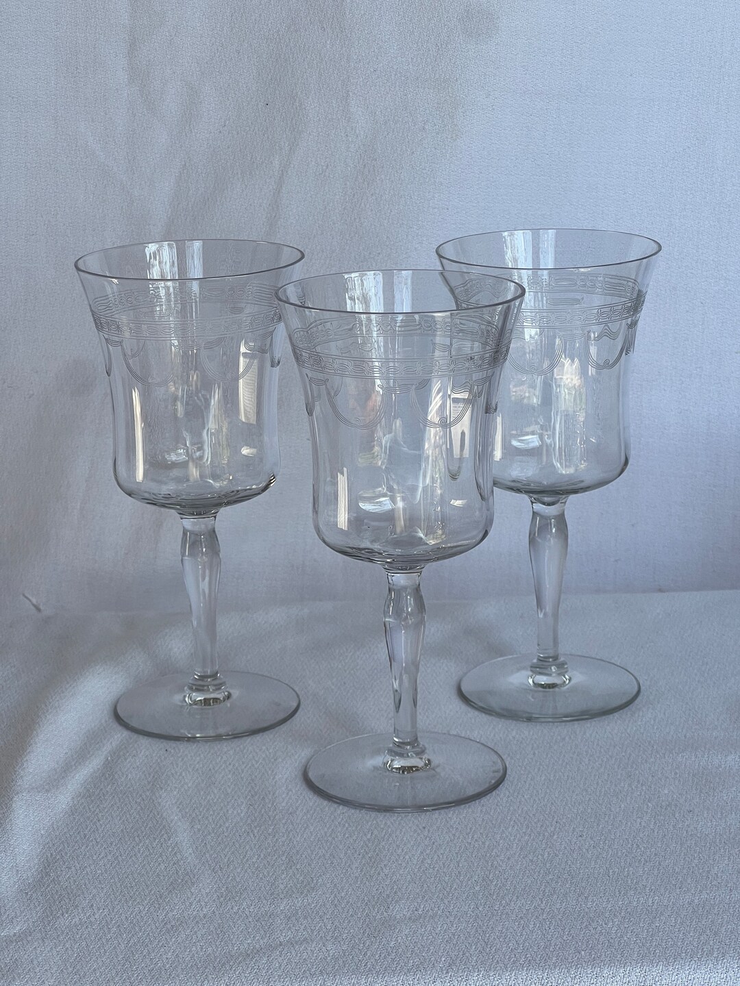 Art Deco Crystal Stemware Goblets, Vintage Wine Glasses, Art Deco