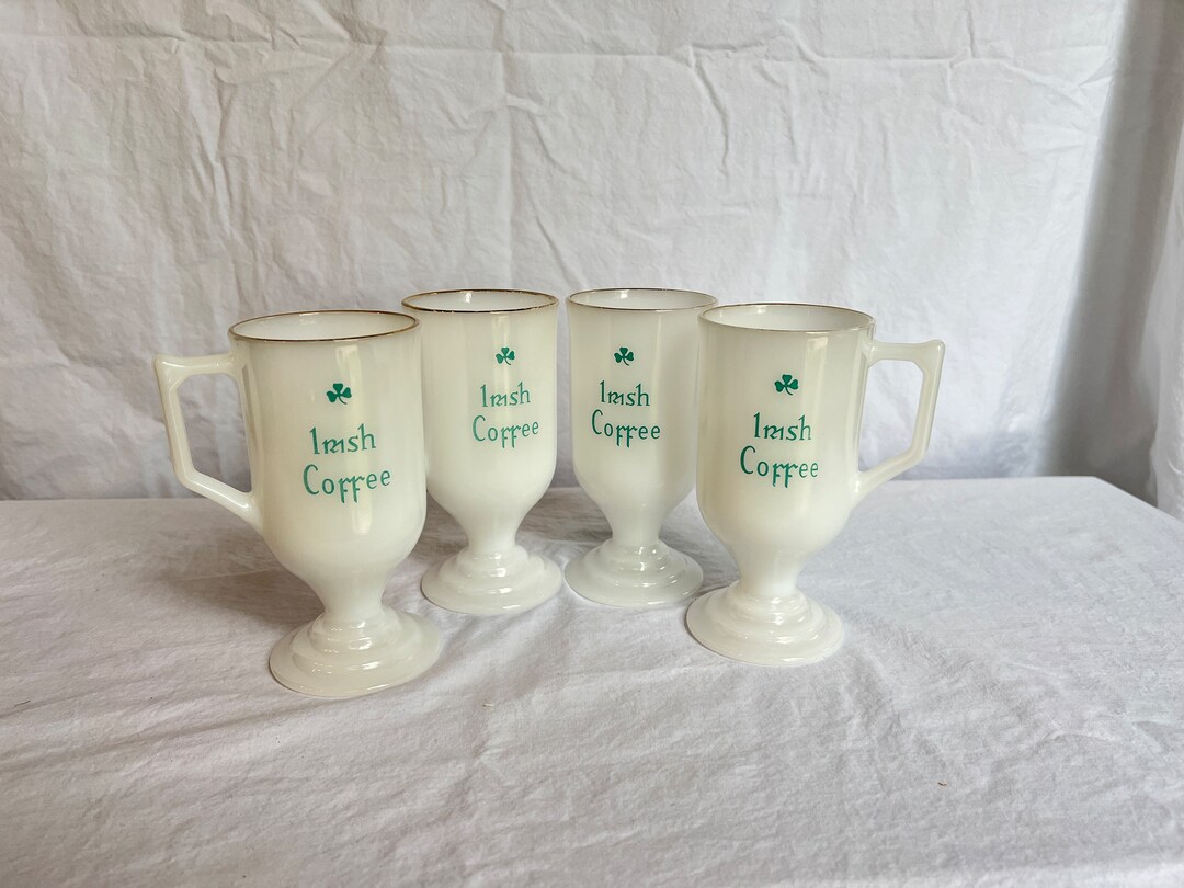 Vintage Milk Glass Irish Coffee Mugs, Set of 4, Federal Glass Footed
