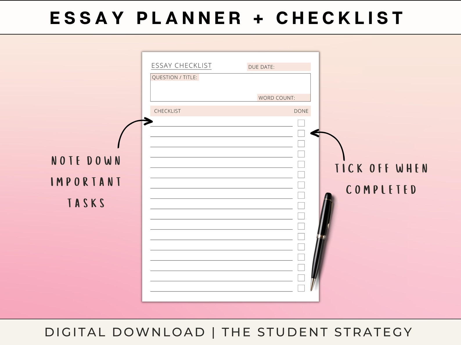 Simple Essay Planner & Checklist | Printable Essay Writing Template for ...