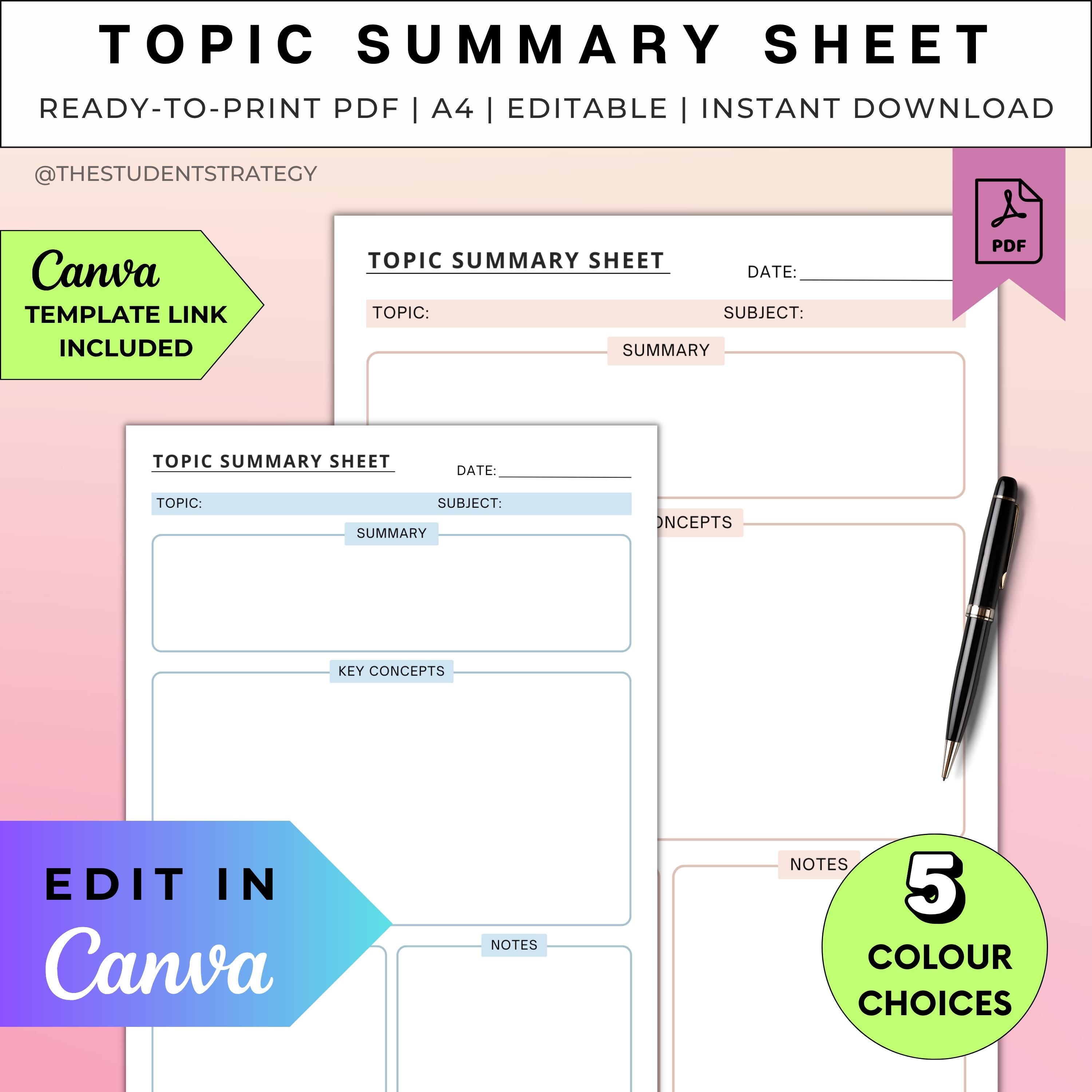 Paper Revision Plan Example Simple Topic Summary Revision Sheet | Revision Plan Study Template ...