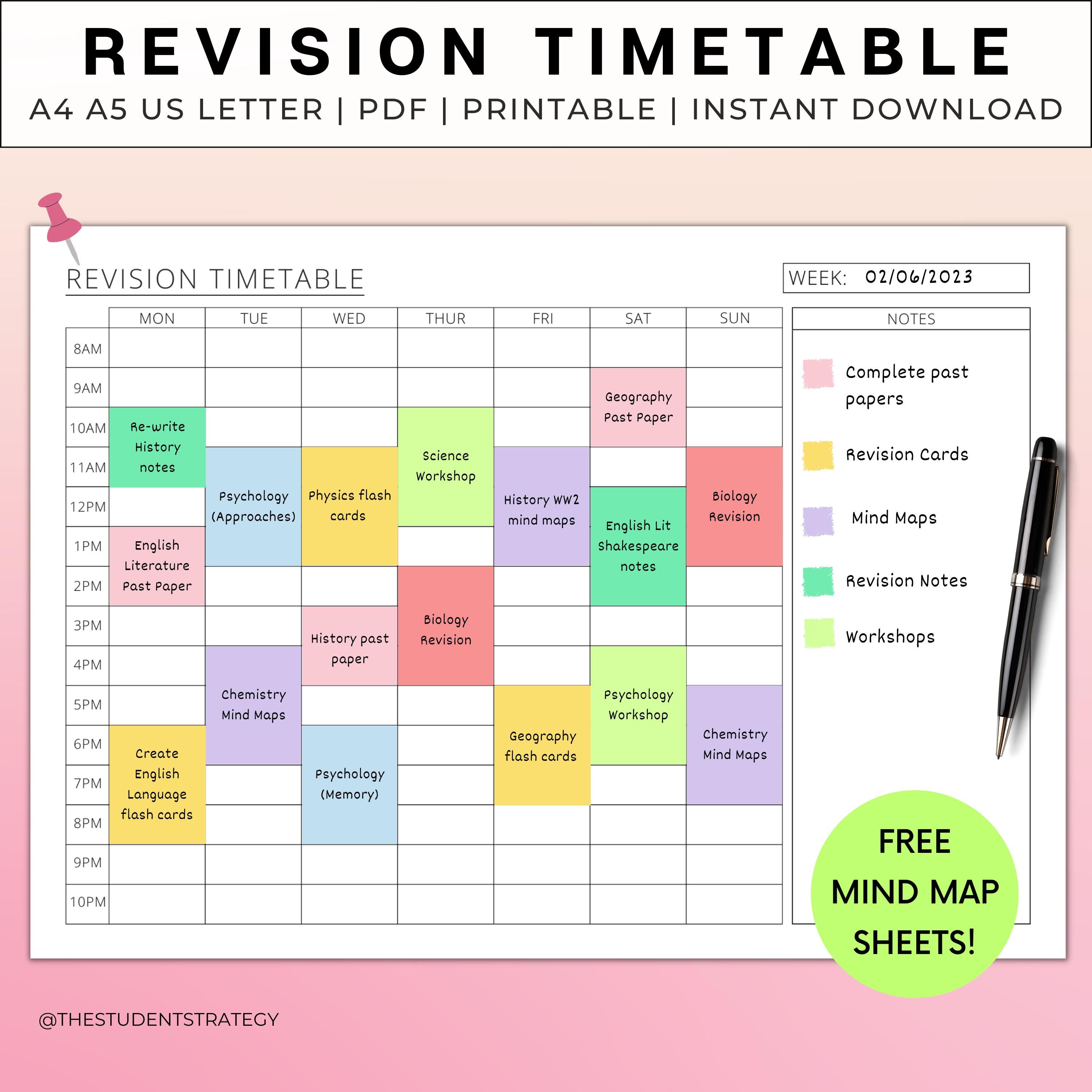 Revision Timetable | Study Schedule | Printable Timetable Template for ...