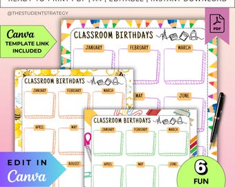 Klassenzimmer Geburtstage Vorlage | Klasse Geburtstage Poster druckbar | 'Unsere Geburtstage' Klassenzimmer Pinnwand Poster | Canva Bearbeitbar | A4-PDF