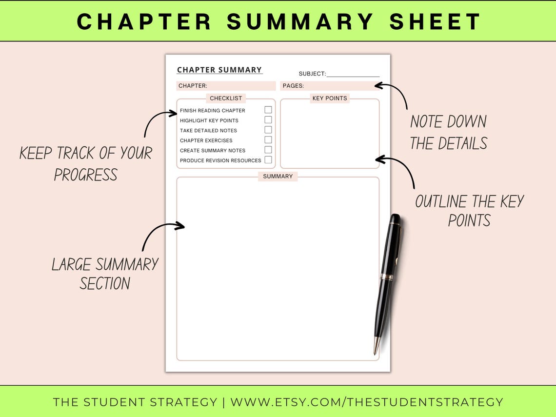 Chapter Summary Sheet & Note-taking Template | Printable Revision Sheet ...