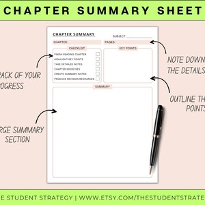 Chapter Summary Sheet & Note-taking Template | Printable Revision Sheet ...