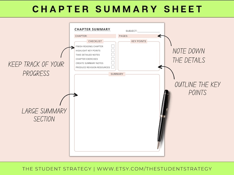 Chapter Summary Sheet & Note-taking Template | Printable Revision Sheet ...