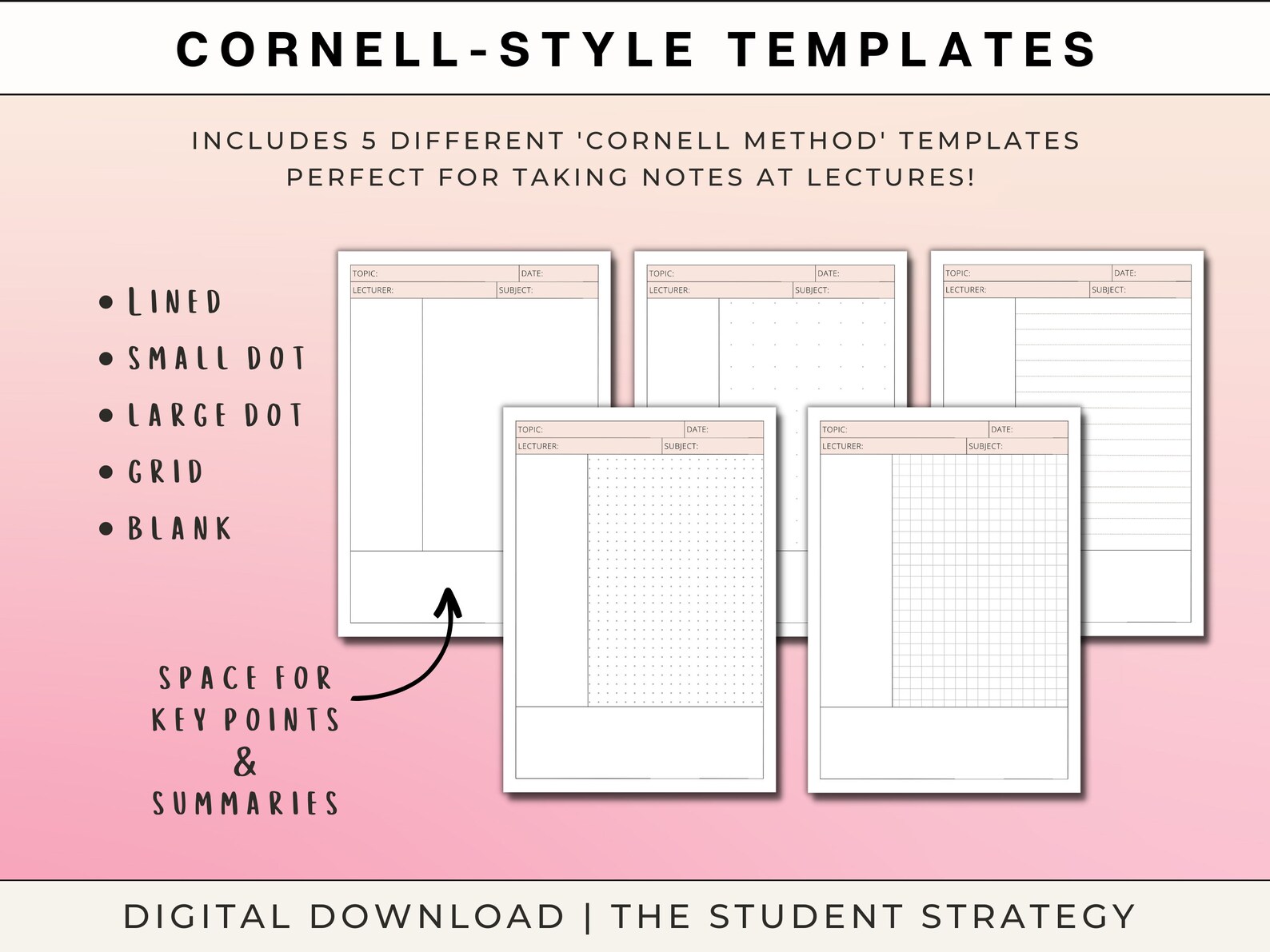 Lecture Notes Template Pack | Cornell Note-taking for Students | Dot ...