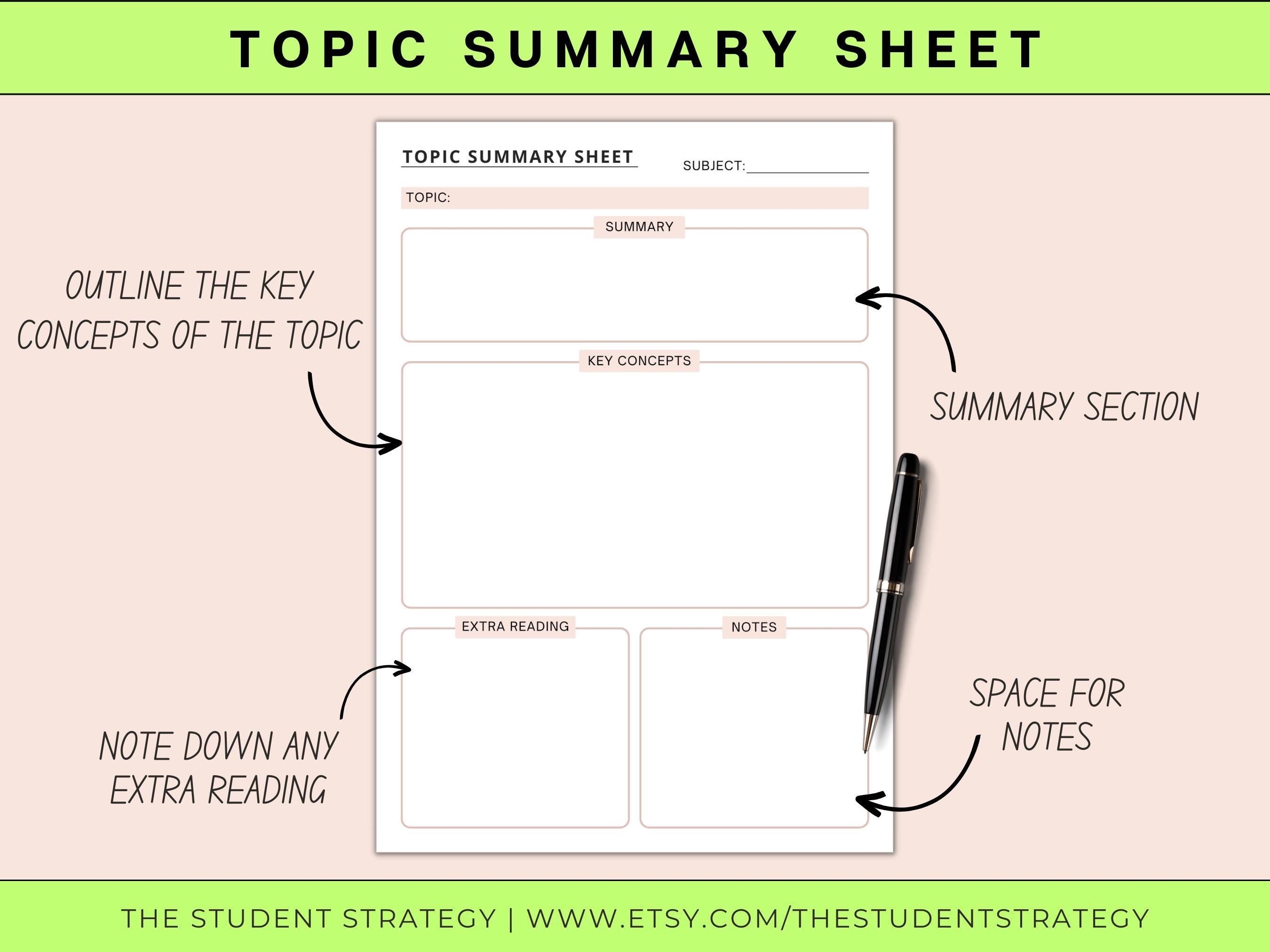 Summary Template Bundle for Students | Revision Sheets | Chapter ...