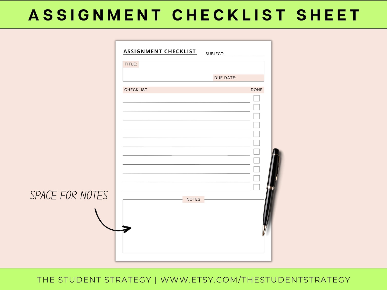 Simple Assignment Checklist for Students | Printable Assignment Planner ...