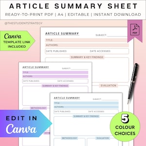 学生向け論文要約シート | 印刷可能な研究論文要約テンプレート | 大学・カレッジ | Canvaで編集可能 | A4デジタルPDF