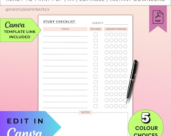Simple Study Checklist For Students | Printable Revision Checklist | Revision Plan | Exam Prep | Canva Editable | A4 PDF | Digital Download