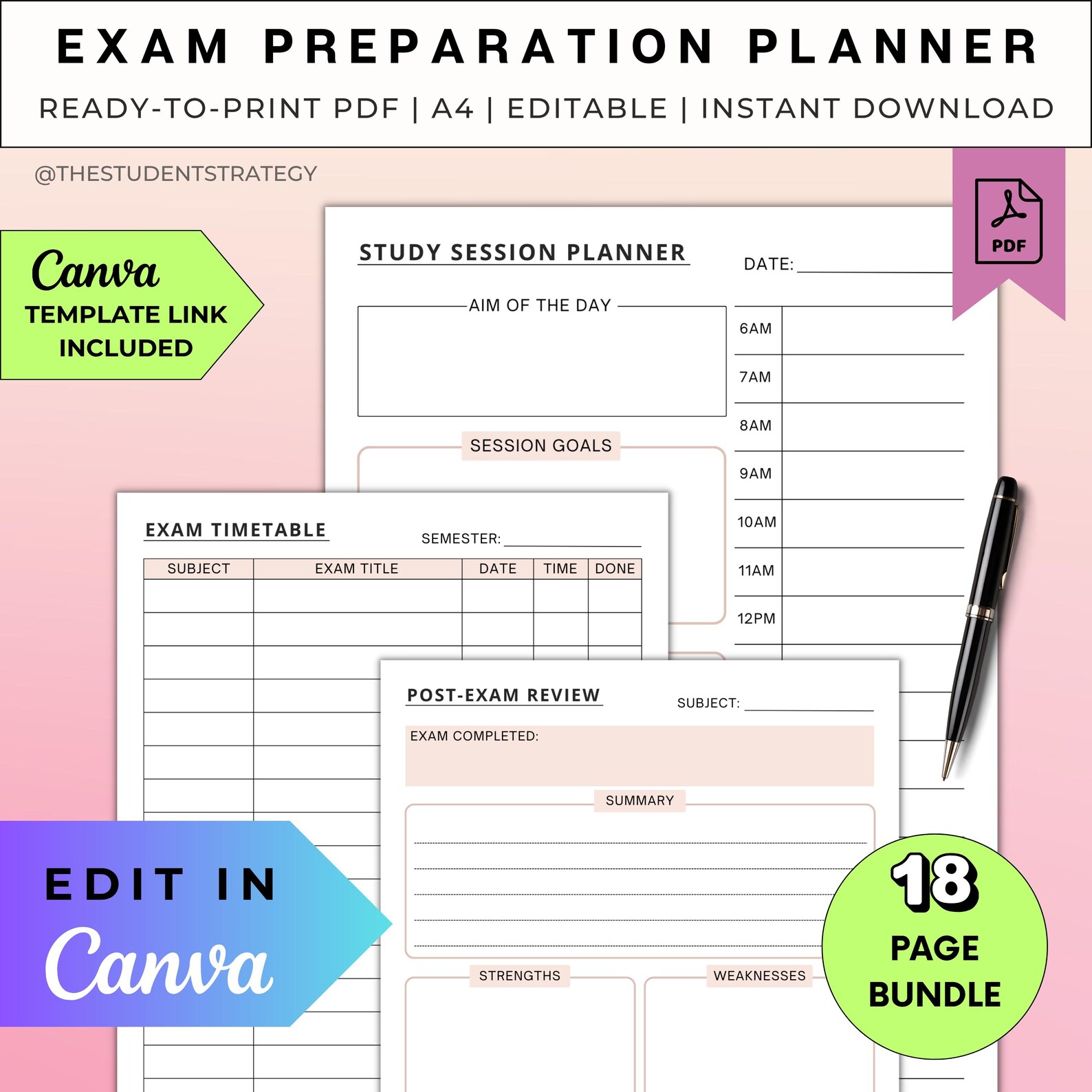 Student Exam Prep Planner | Printable Exam Study Template | College ...