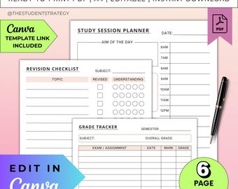Revision Plan Bundle für Studenten | Stundenplan & Checkliste | Druckbare Prüfung Lernplaner | Canva Bearbeitbar | A4 Digitales PDF