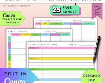 Curriculum Map Template | Curriculum Mapping Bundle for Teachers | Printable Curriculum Plan | Canva Editable | A4 PDF