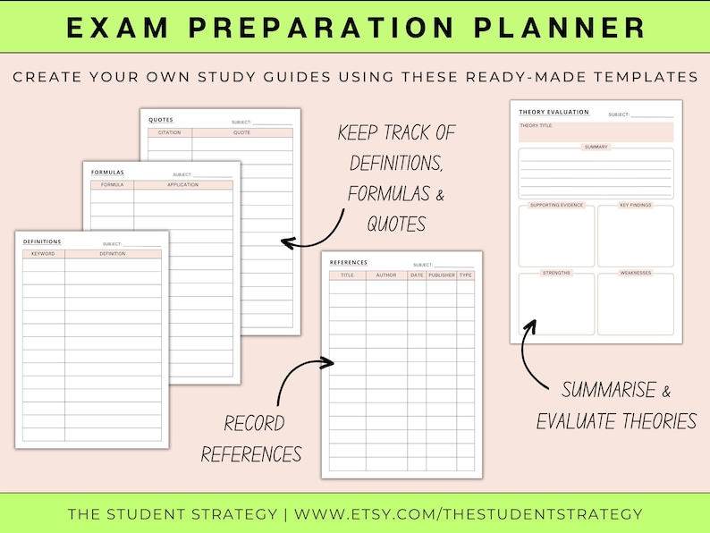 Student Exam Prep Planner | Printable Exam Study Template | College ...