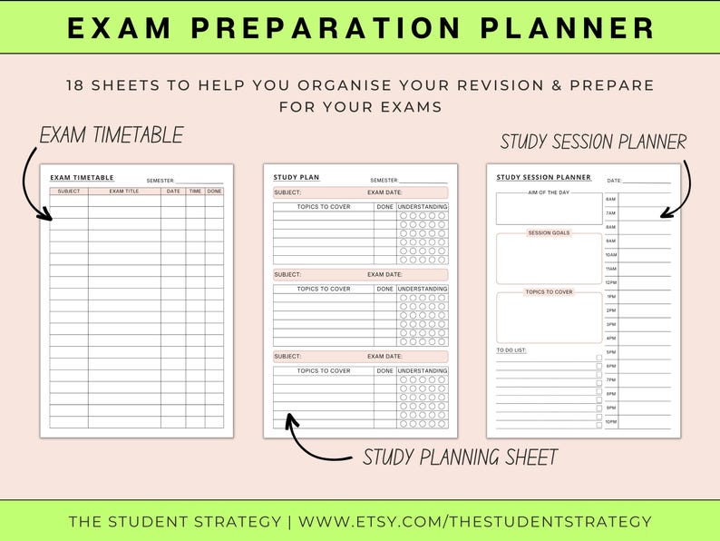Student Exam Prep Planner | Printable Exam Study Template | College ...