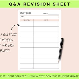 Simple Study Guide Revision Sheet | Printable Q+A Revision Template For Students | Exam Prep | Canva Editable | A4 PDF | Digital Download image 2