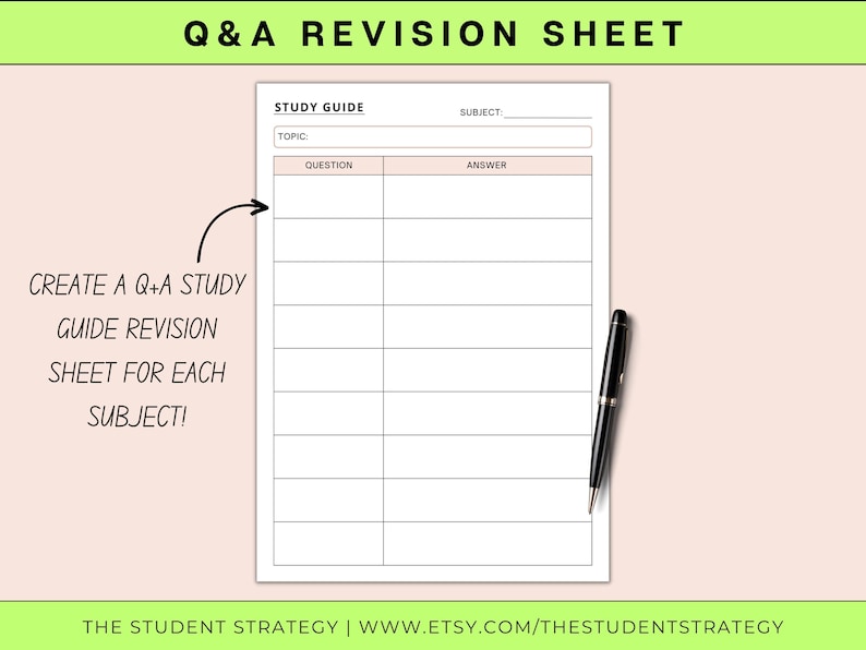 Simple Study Guide Revision Sheet | Printable Q+A Revision Template For Students | Exam Prep | Canva Editable | A4 PDF | Digital Download image 2
