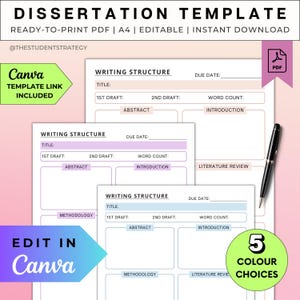Simple Dissertation Writing Template | Dissertation Planner For Students | Summary Template | Canva Editable | A4 PDF | Digital Download