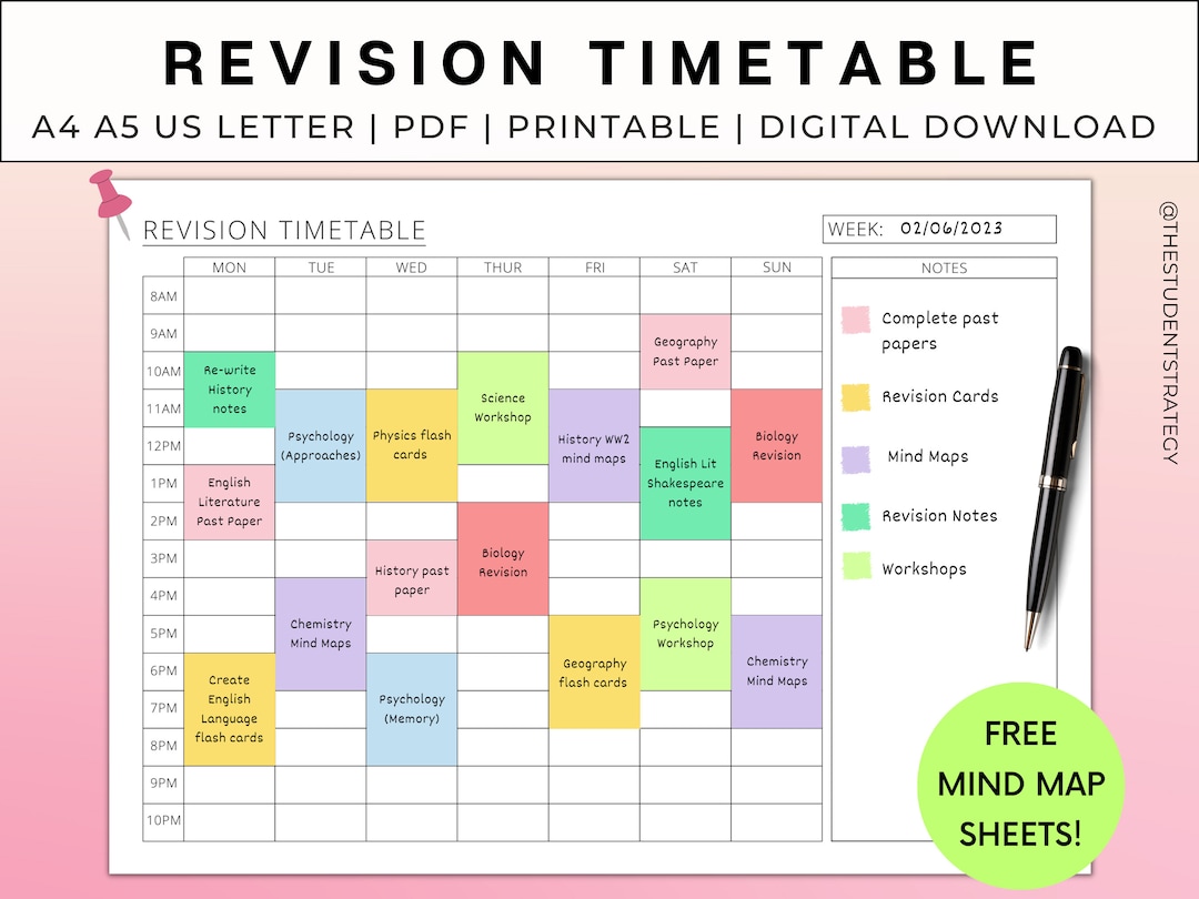 Revision Timetable Study Schedule Printable Timetable Template for