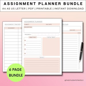 Assignment Planner & Tracker Templates | Printable Project Planner for Students | Homework Planner | A4, A5, US Letter | Digital Download