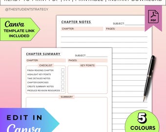 Chapter Summary Sheet & Note-Taking Template | Printable Revision Sheet For Students | Summary Template | Canva Template | A4 Digital PDF