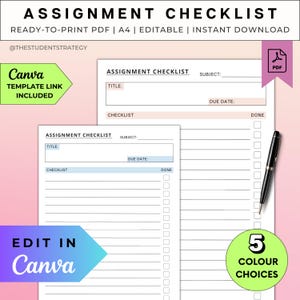Lista de tareas sencilla para estudiantes / Planificador de tareas imprimible / Lista de tareas / Editable en Canva / PDF digital A4