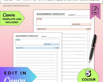 Lista de tareas sencilla para estudiantes / Planificador de tareas imprimible / Lista de tareas / Editable en Canva / PDF digital A4