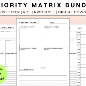 Task Priority Matrix Bundle Eisenhower Matrix Daily & Weekly Priority ...