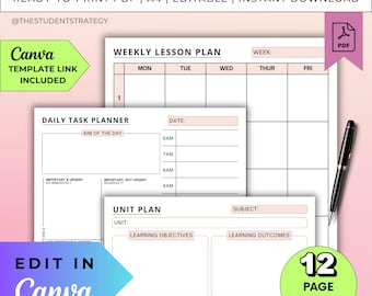 Teacher Planner Bundle | Printable Lesson Plan Templates | Daily, Weekly & Monthly Planning for Educators | Canva Editable | A4 PDF