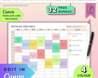 Revision Timetable | Time Blocking Study Schedule | Printable Timetable Template for Students | Canva Template | A4 PDF | Digital Download