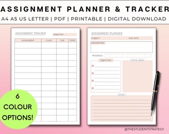 Assignment Planner & Assignment Tracker Templates Set | Printable Homework Planner for Students | A4, A5, US Letter | Digital Download