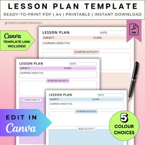 Simple Daily Lesson Plan Template for Teachers | Printable Daily Teacher Plan for Educators | Editable Canva Template | A4 PDF