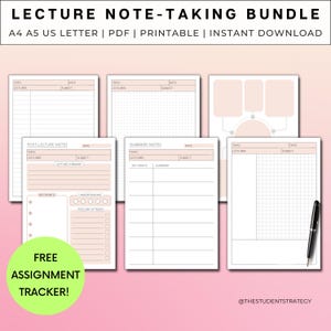 Paquete de plantillas para notas de clase / Toma de notas de Cornell para estudiantes / Papel rayado con cuadrícula de puntos / Descarga digital imprimible / A4 / A5 / Carta de EE. UU.