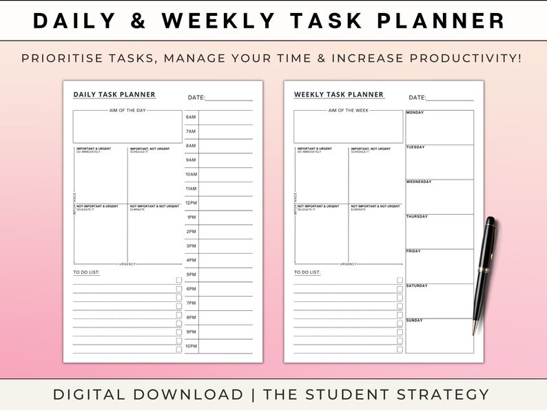 Task Priority Matrix Set | Daily & Weekly Priority Planner | Eisenhower ...