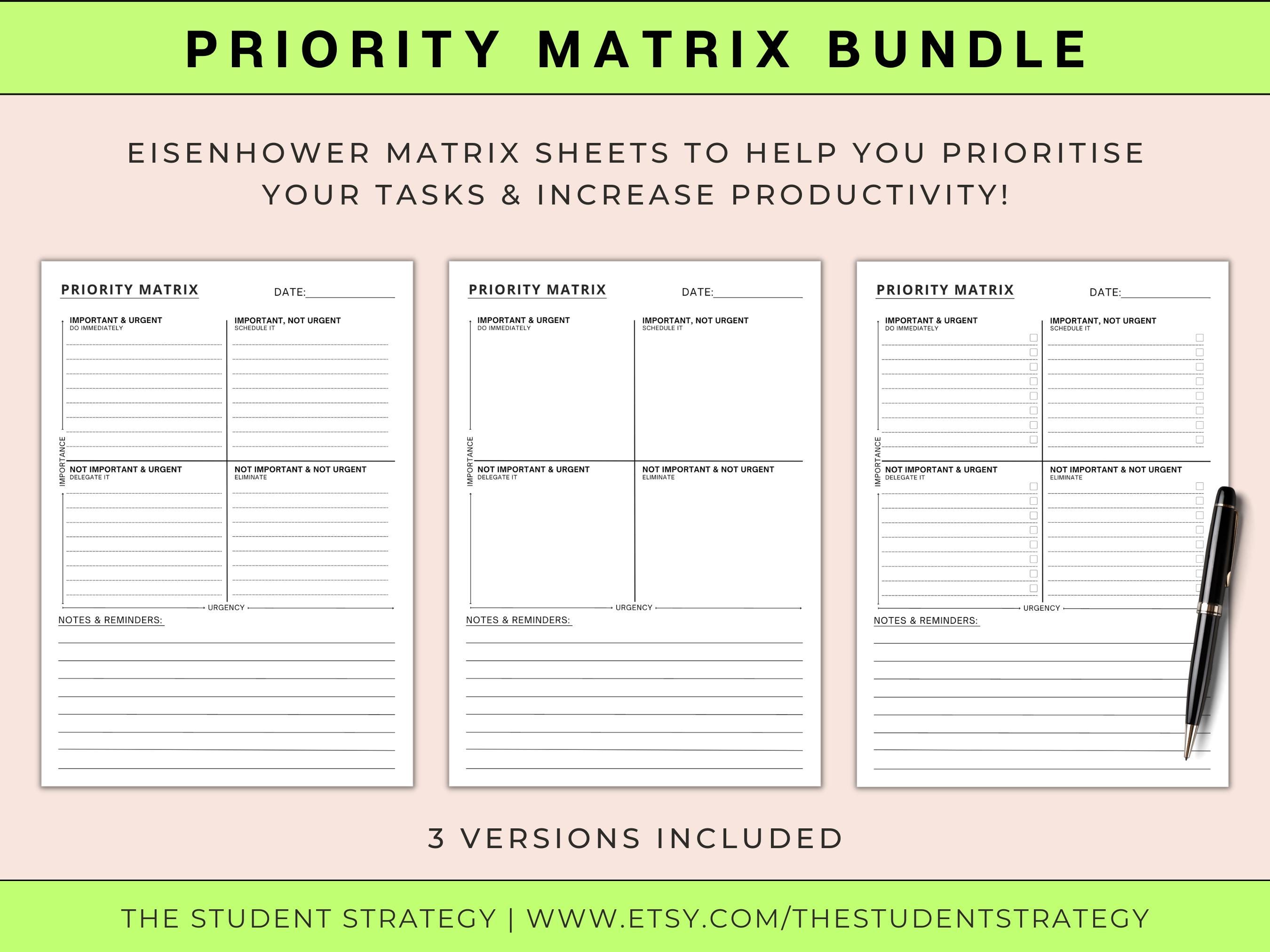 Task Priority Matrix Bundle | Eisenhower Matrix | Daily & Weekly ...