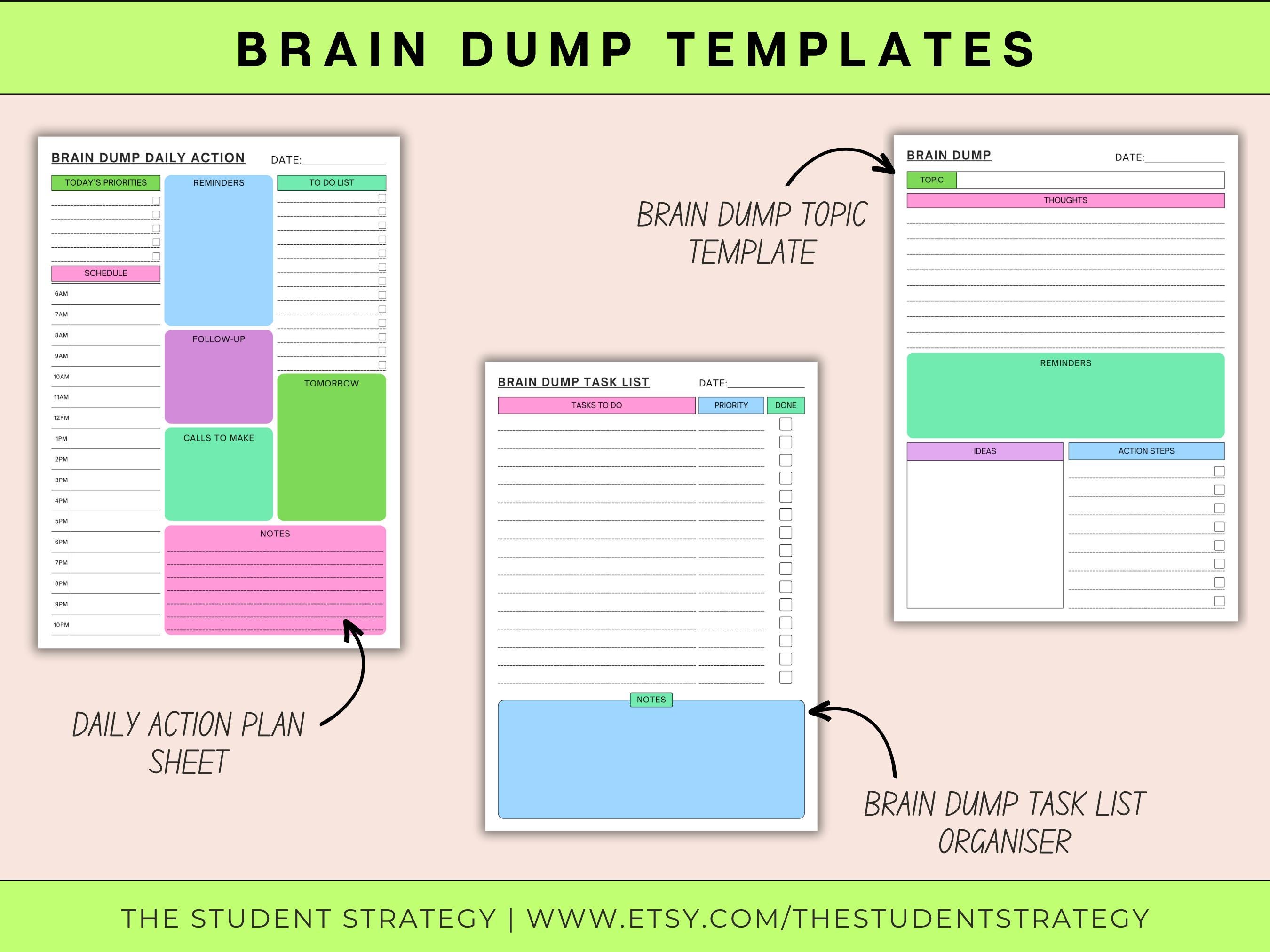 Brain Dump Template Bundle | Printable Brain Dump Worksheets | Task ...