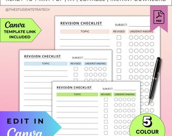 Simple Revision Checklist | Printable Student Revision Plan | Exam Prep for Students | Canva Editable | A4 PDF | Digital Download