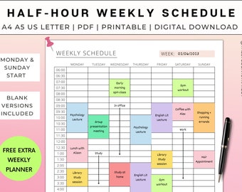 Printable Half Hour Time Blocking Planner Hourly Weekly - Etsy