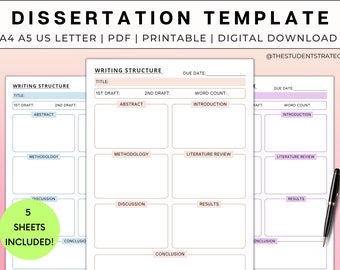 Simple Dissertation Writing Template | Dissertation Planner For Students | Summary Template | A4 A5 US Letter | Digital Download