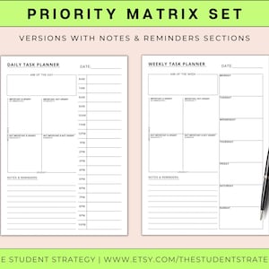 Task Priority Matrix Set | Daily & Weekly Priority Planner | Eisenhower ...