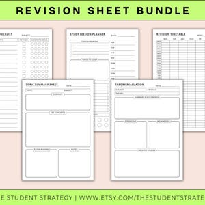 Revision Sheet Bundle | Revision Timetable & Checklist | Study Session Planner | Summary Template | Canva Editable | A4 Digital PDF image 2