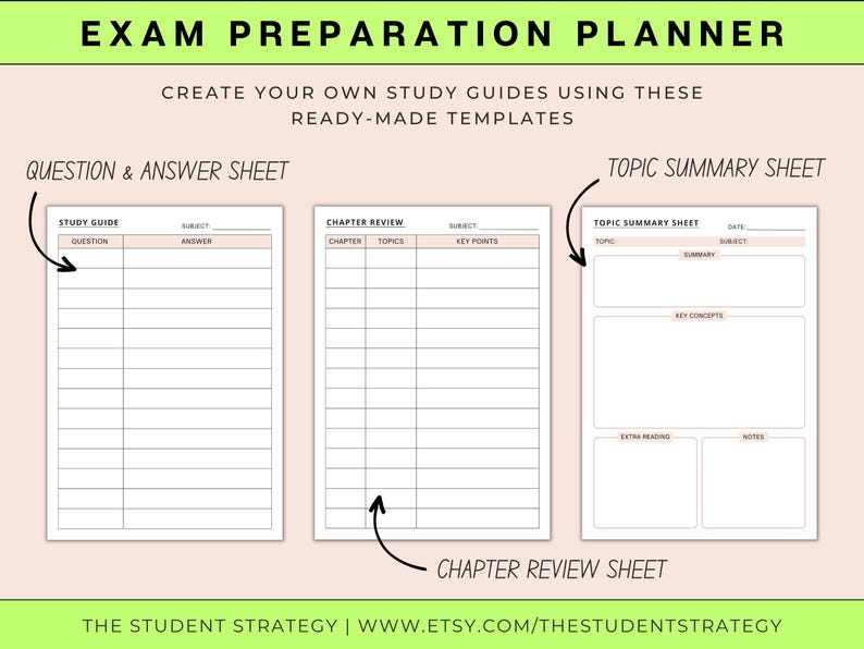 Student Exam Prep Planner | Printable Exam Study Template | College ...