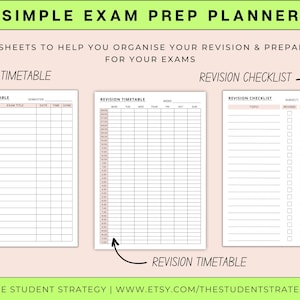 Simple Exam Prep Planner | Printable Exam Study Template | Revision ...