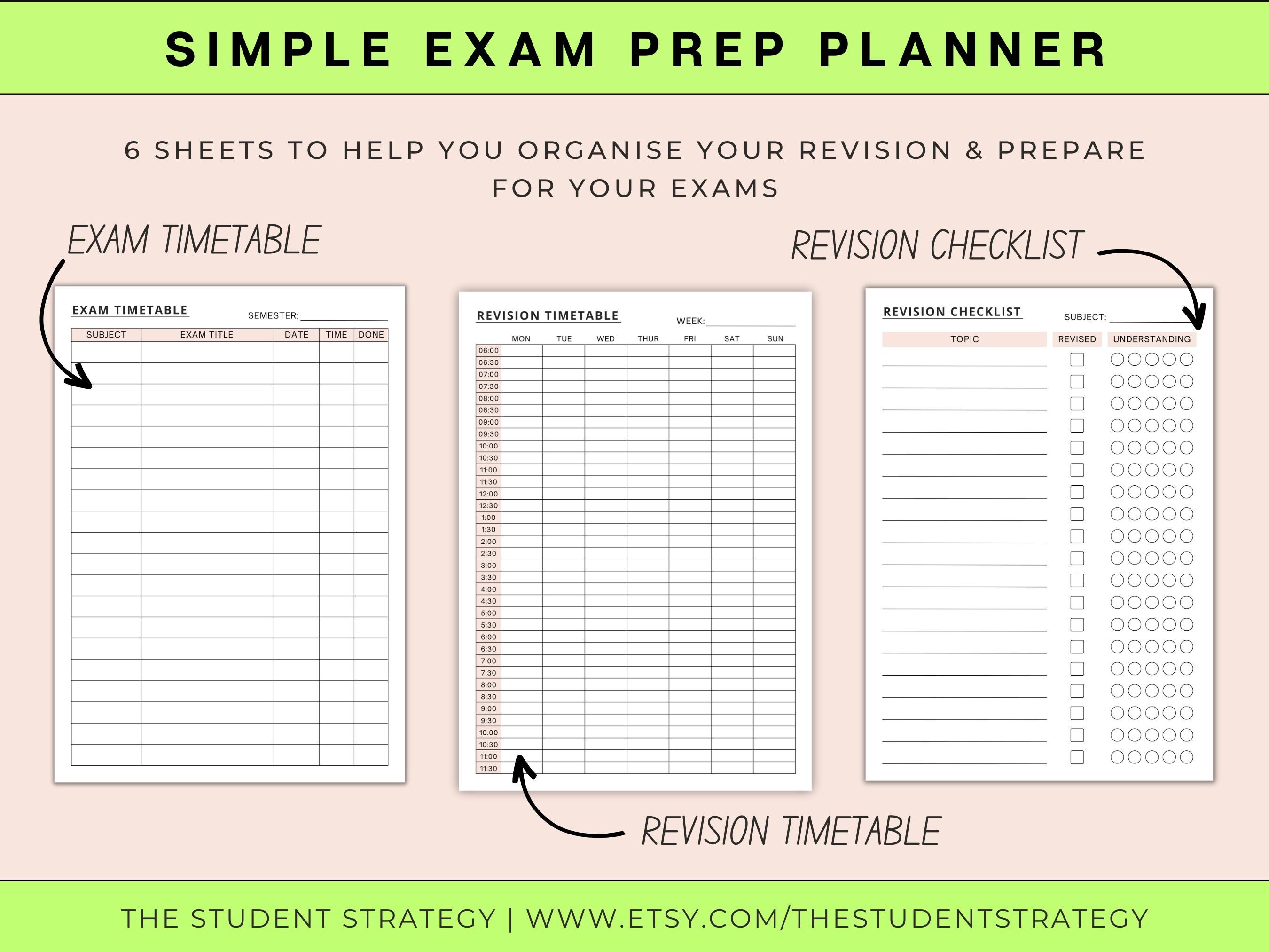 Simple Exam Prep Planner | Printable Exam Study Template | Revision ...